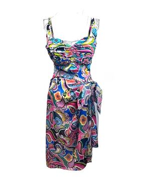Bleu Rod Beattie Bright Blue Pink Orange Paisley Flowers Swimsuit + Sarong Cover